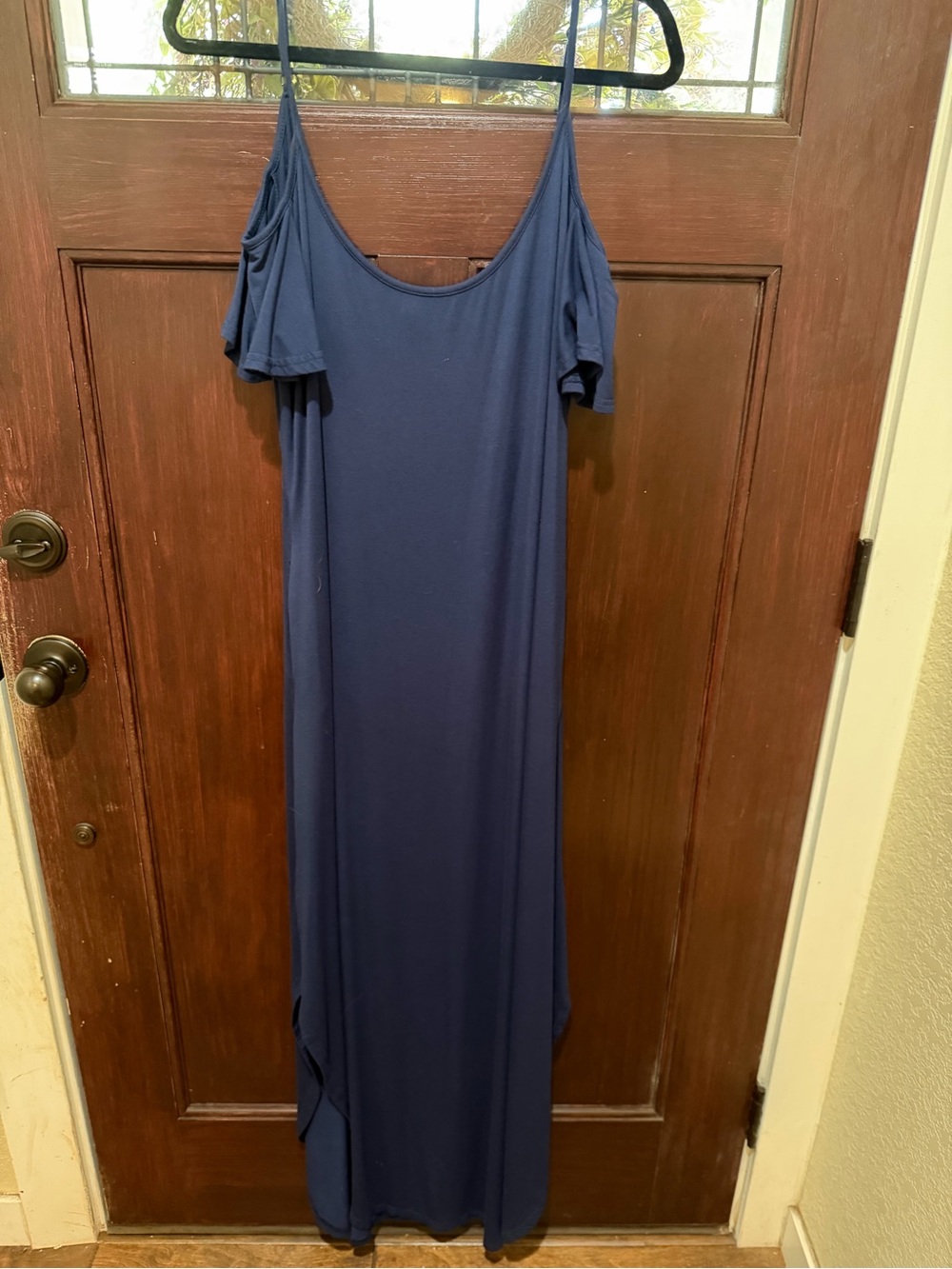 Cold-Shoulder Maxi Dress in Navy - Unbranded